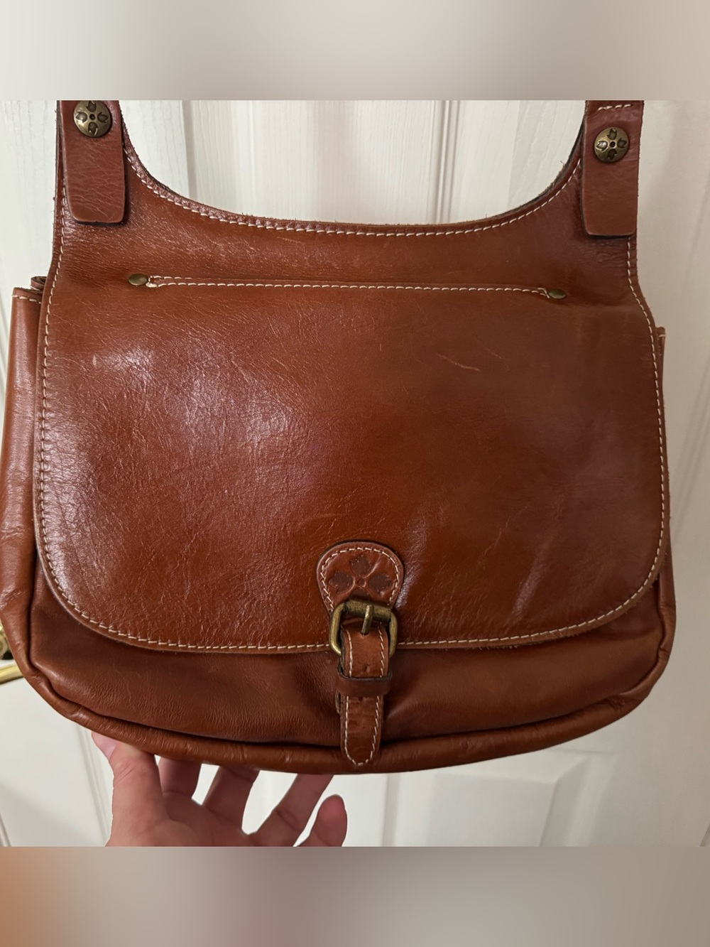 Patricia Nash London Leather Crossbody Saddle Bag in Tan Brown